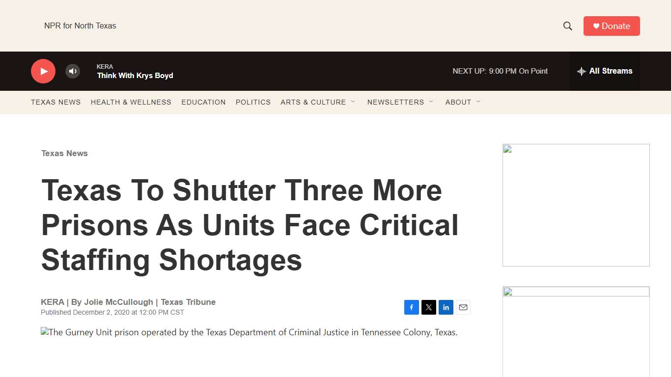 Texas To Shutter Three More Prisons As Units Face Critical Staffing Shortages KERA News